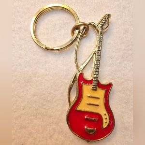 Fender Electric Guitar Gold Tone Enamel Keychain by Crown Mark